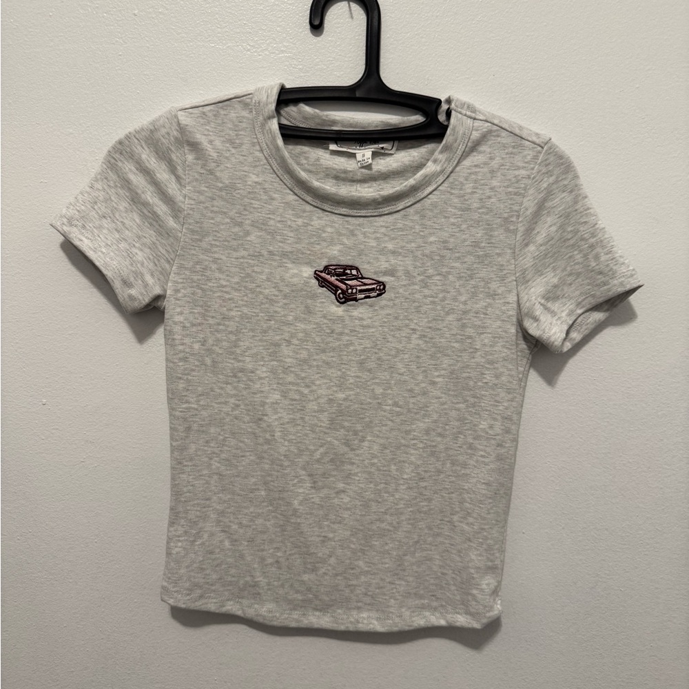 Hippie Rose Gray T-Shirt with Car Embroidery